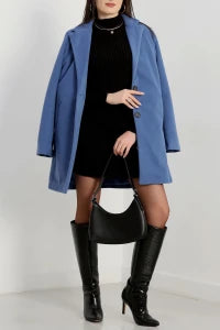 Women’s Burgundy Lined Wool-Look Coat – 85cm Mid-Length