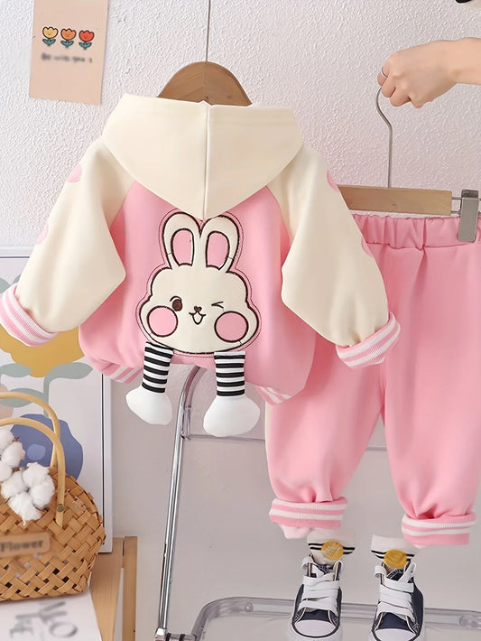 TEMU-2pcs Set: Embroidered Bunny Hoodie and Cuffed Pants - alotasawkli