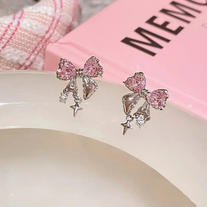 [1 Pair Y2K Bow] Cute Pink 1 Pair Y2K Bow Earrings - alotasawkli