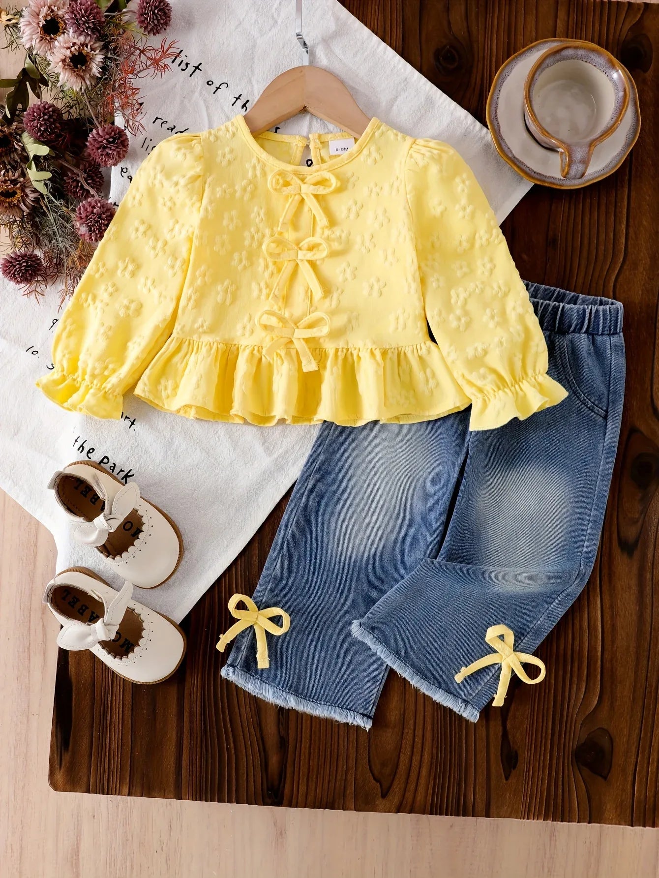 TEMU-Girls' 2pcs Set: Bow-Embellished Long-Sleeve - alotasawkli