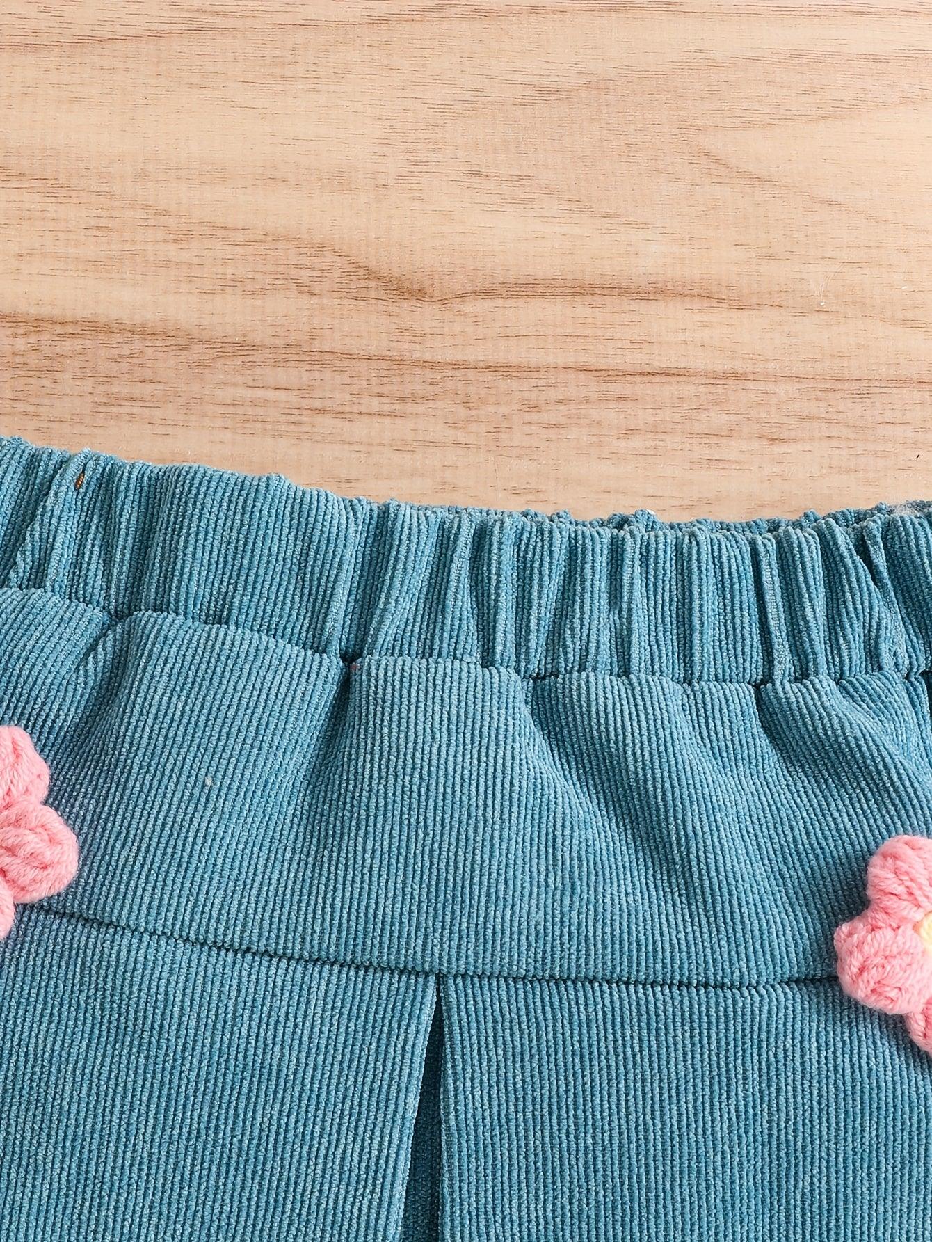 Girls' Long Sleeve 3pcs Set with 3D Floral Top, Skirt, and Headband, Perfect for Outdoor - alotasawkli