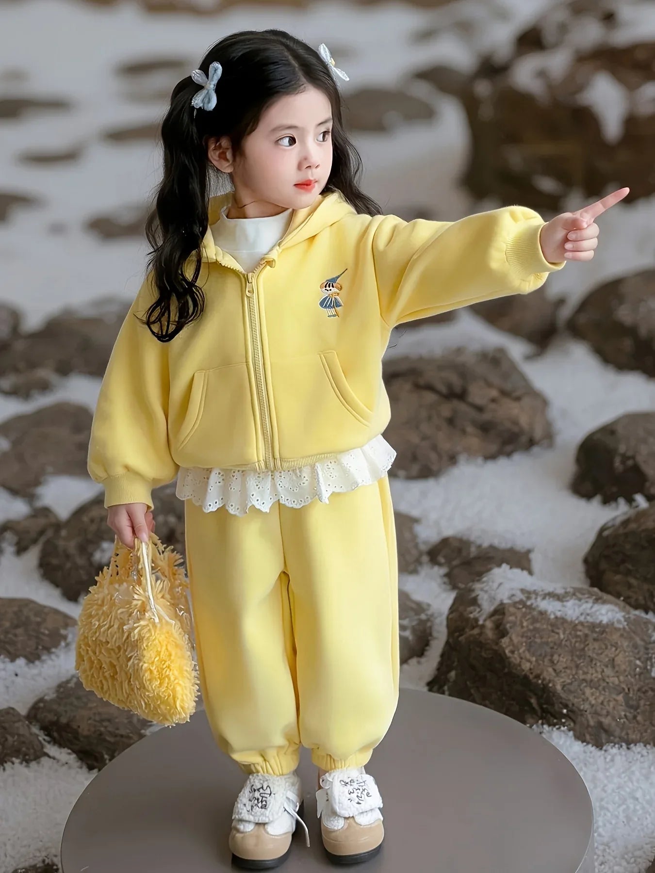 TEMU-Girls Cartoon Plus Velvet Thickened Hooded Sweatshirt Trousers - alotasawkli