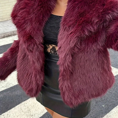 TEMU-Women'S Elegant Faux Fur Coat - alotasawkli