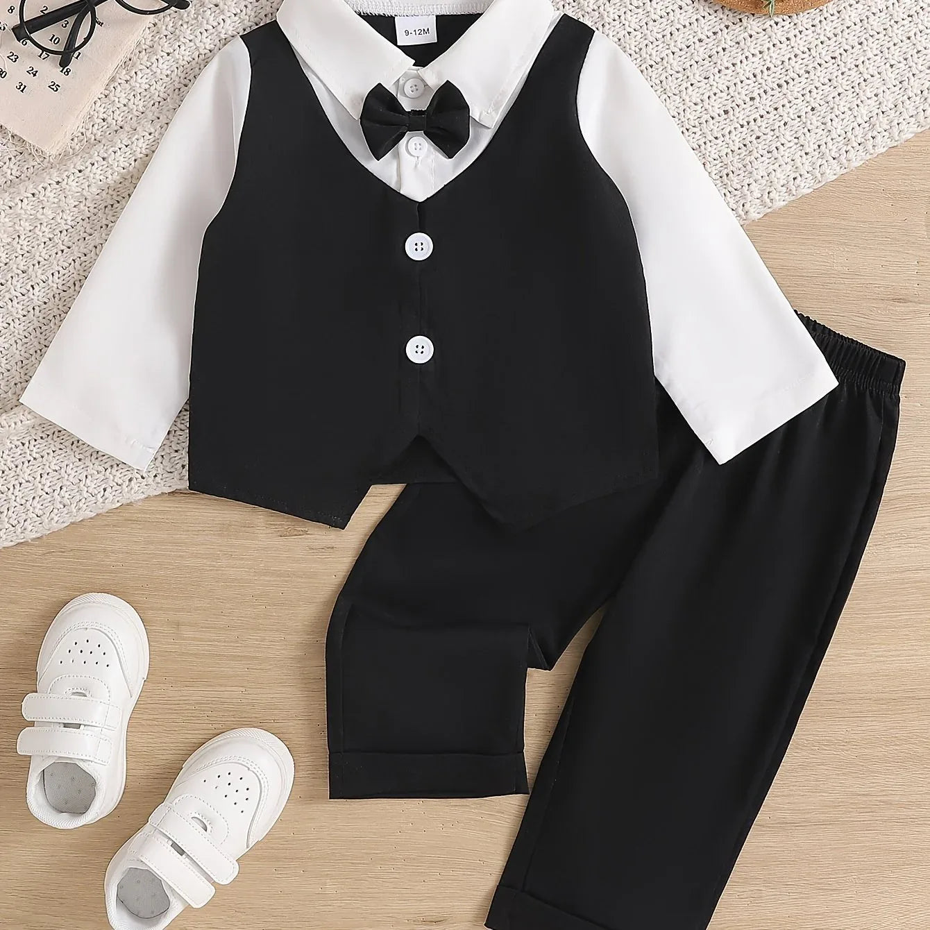 TEMU-Gentleman Bow Tie Outfit for Boys , 2pcs Set - alotasawkli