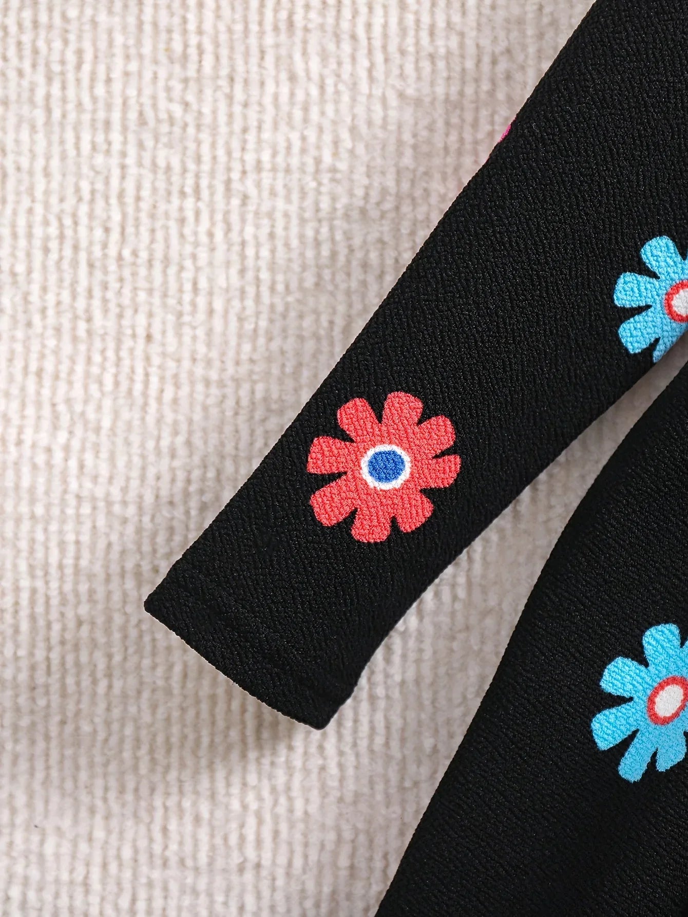 Baby Girl Long Sleeve Black Dress with Floral Digital Print | Crew Neck, Non-Stretch Fabric, Casual Style, Perfect for Spring/Fall - alotasawkli