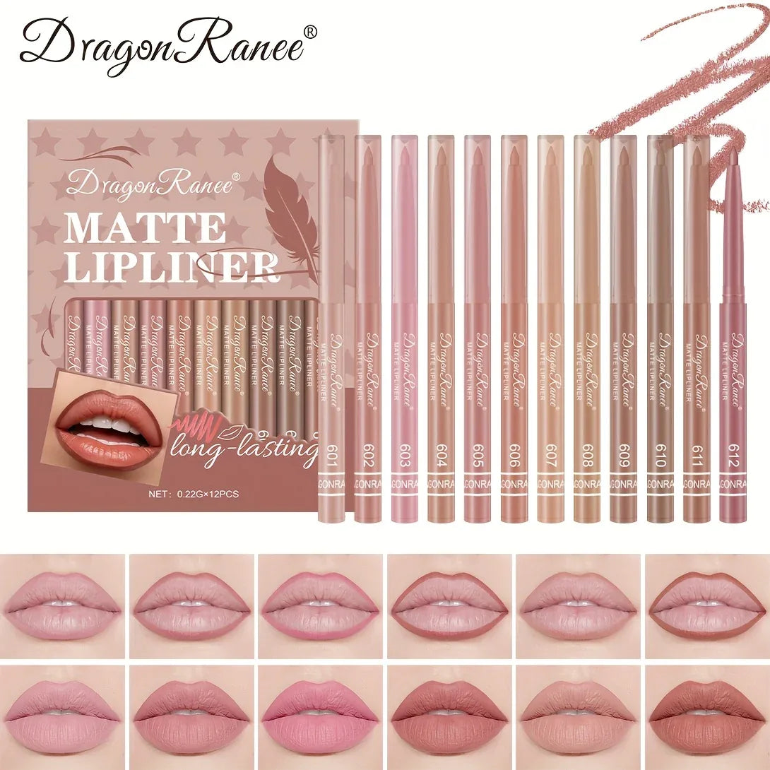 12pcs Matte Lip Liner Set: Smudge-Proof, Waterproof, Long-Lasting - alotasawkli
