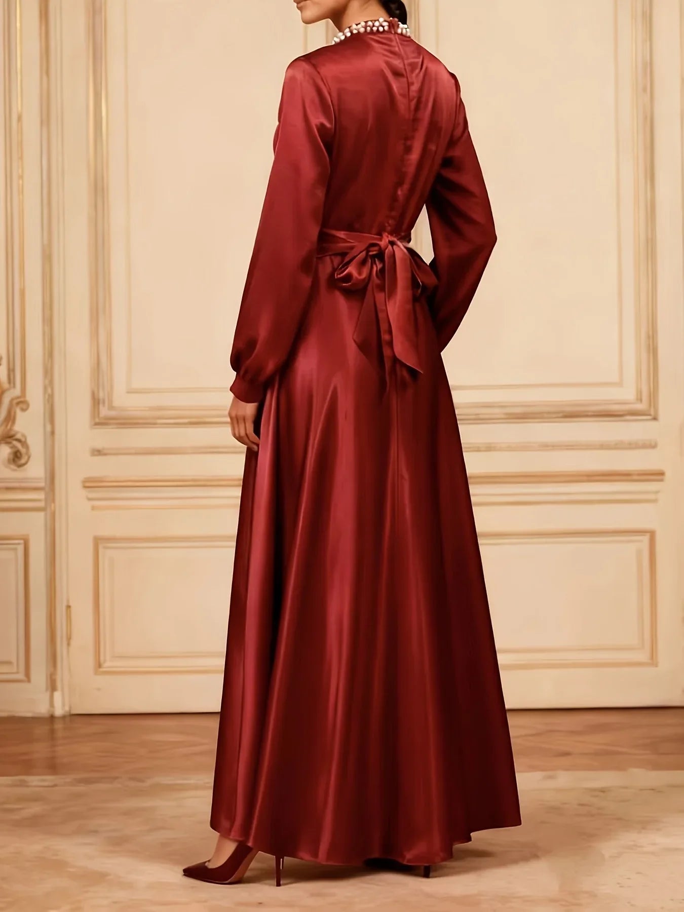 TEMU-Traditional Dress LL168 | Stand Collar, Solid Color - alotasawkli