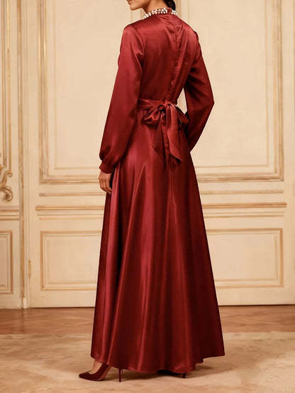 TEMU-Traditional Dress LL168 | Stand Collar, Solid Color - alotasawkli