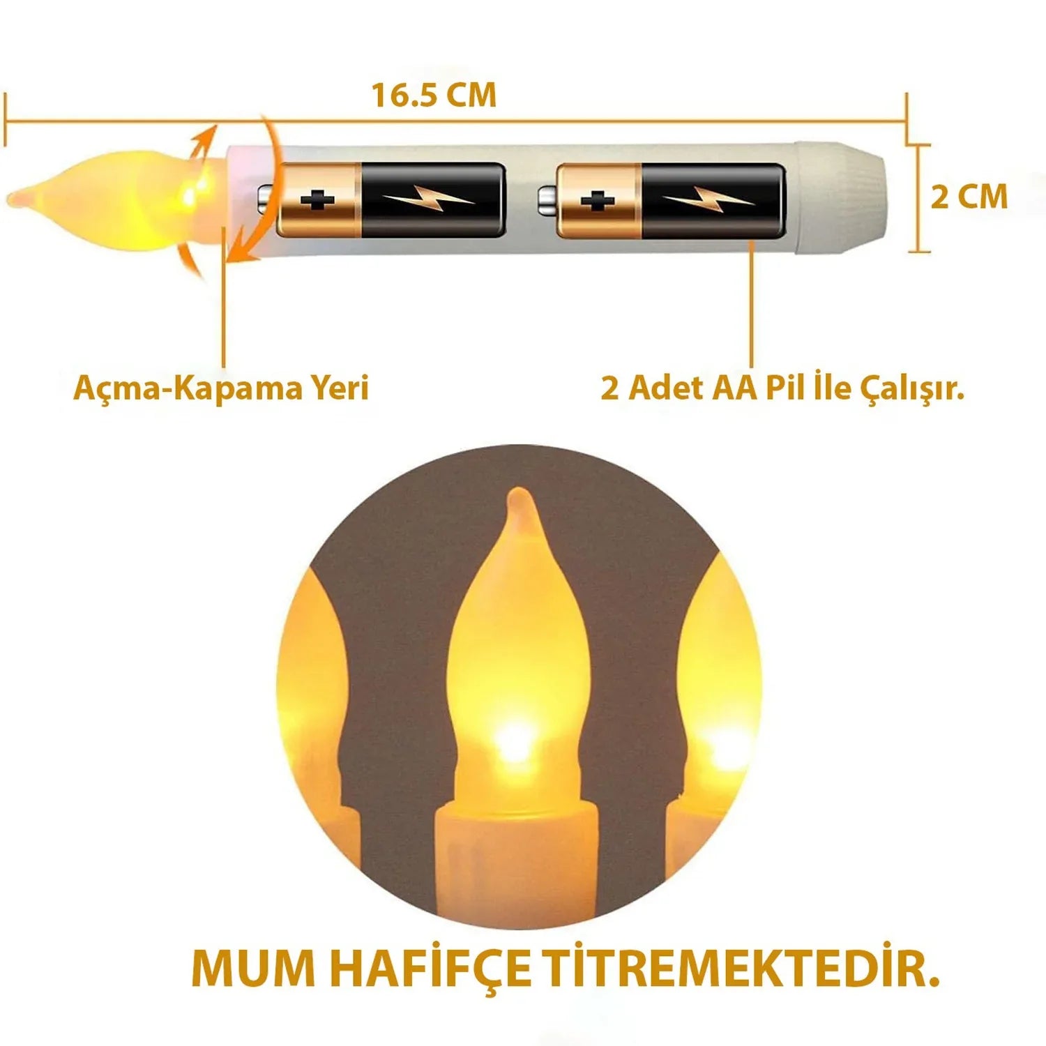 Hymark Titreyen زينة LED زهرة اصطناعية 12 قطعة بدون لهب على شكل مخروط، يتم التحكم فيها عن بعد - alotasawkli