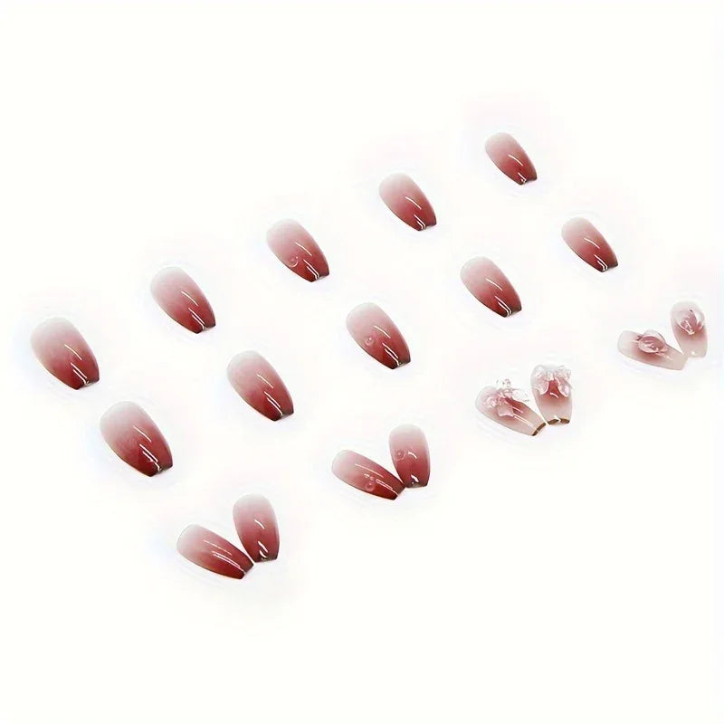 TEMU-24pcs Press-on Nails, Heart & Bowknot Design - alotasawkli