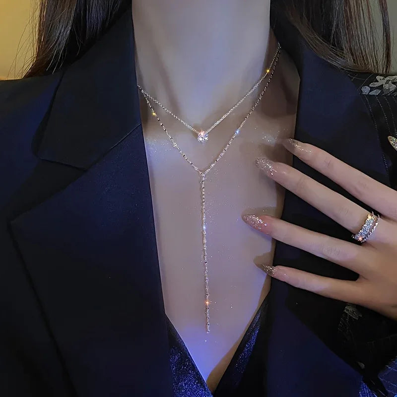1pc Elegant Long Y-Shaped Tassel Necklace - alotasawkli