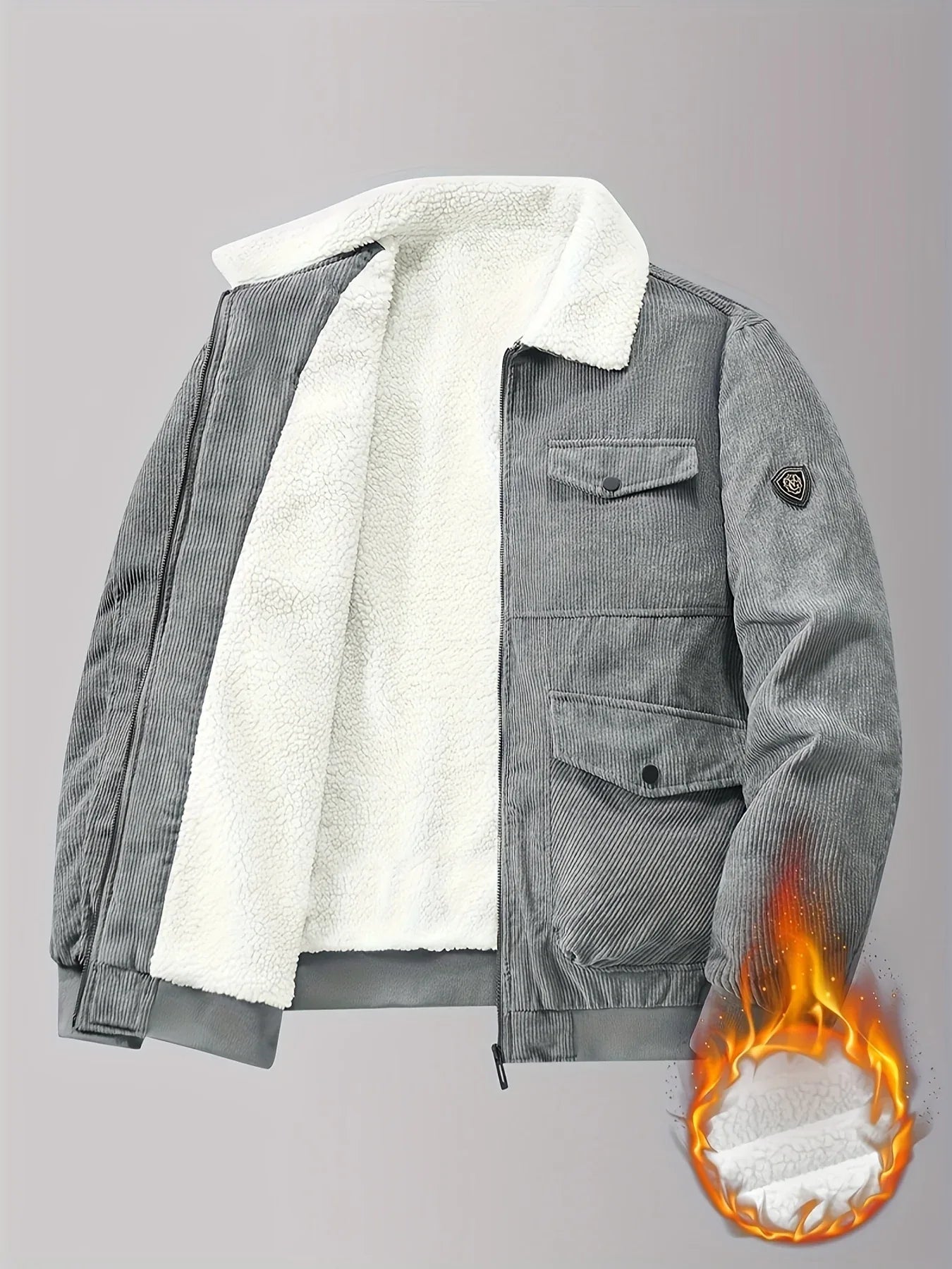 TEMU-Men's Fashion Black Corduroy Jacket with Plush Lining - alotasawkli