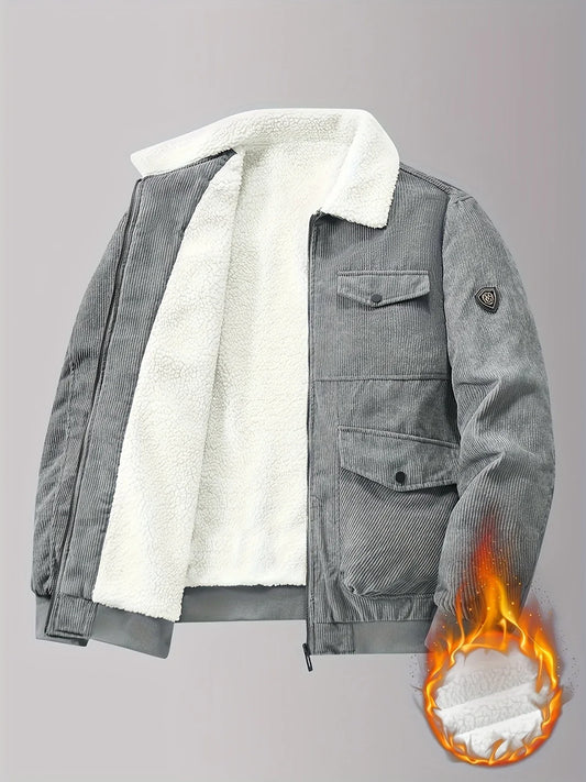 TEMU-Men's Fashion Black Corduroy Jacket with Plush Lining - alotasawkli