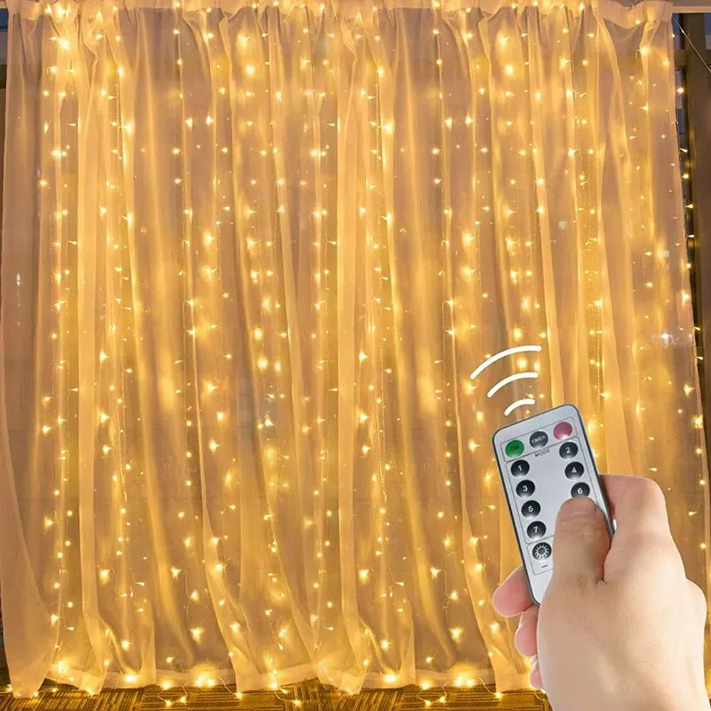 أضواء ستارة النافذة الزخرفية بـ8 أوضاع – سلسلة أضواء LED خرافية تعمل بالطاقة عبر USB مع جهاز تحكم عن بعد - alotasawkli