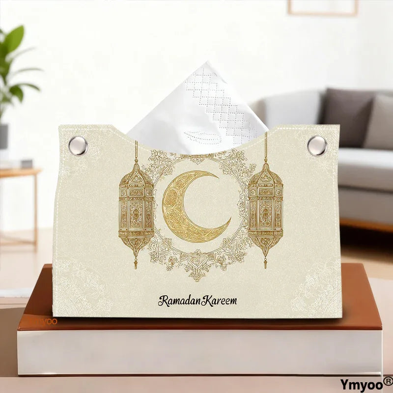 Islamic Tissue Box with Golden Crescent Moon & Arabic Ramadan Kareem - alotasawkli