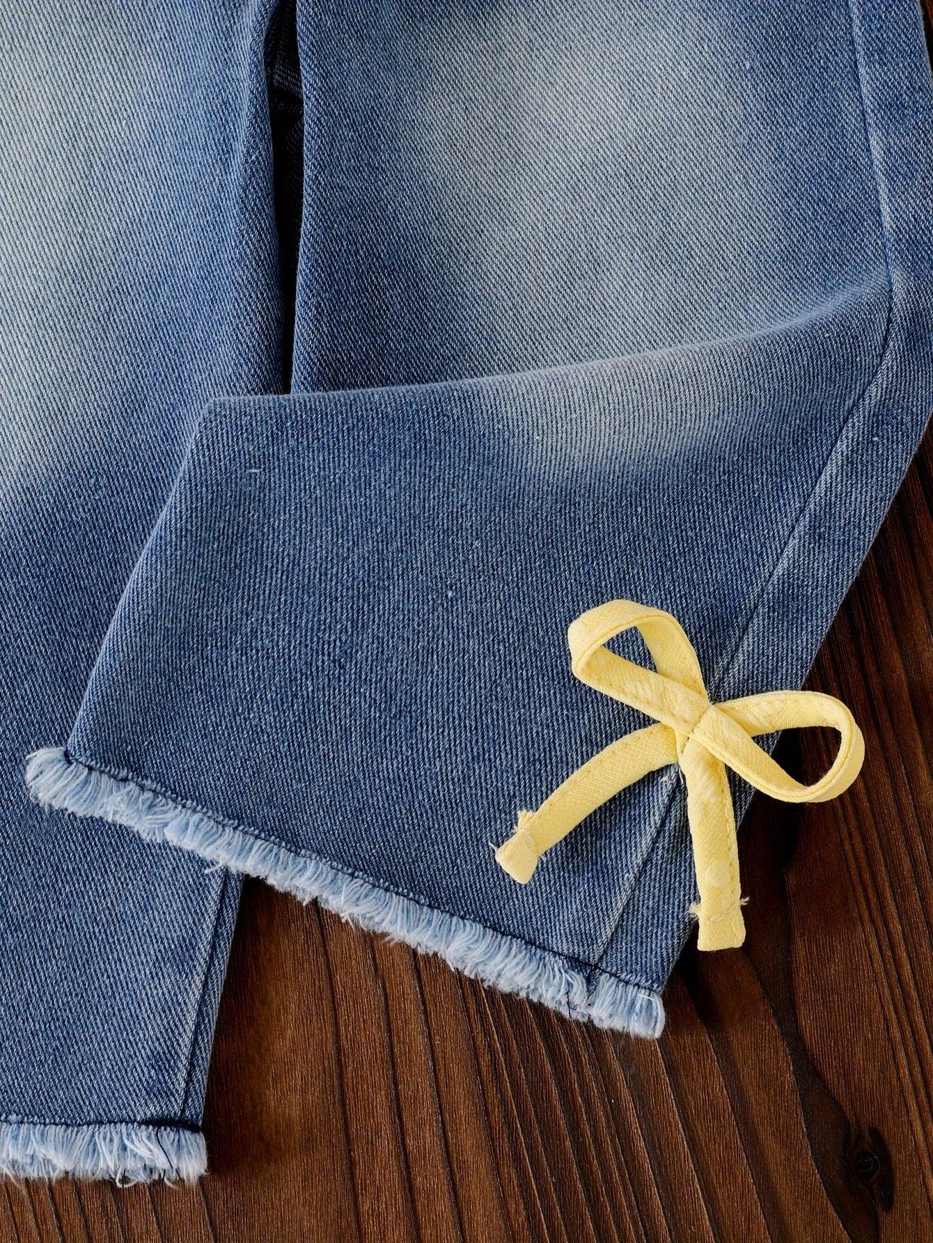 TEMU-Girls' 2pcs Set: Bow-Embellished Long-Sleeve - alotasawkli