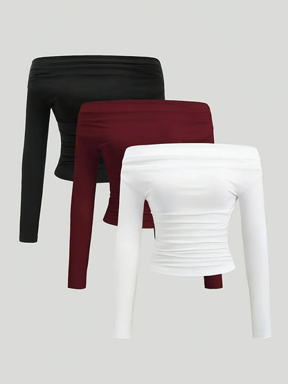 TEMU-Solid Color Long-Sleeve Top for Girls - alotasawkli