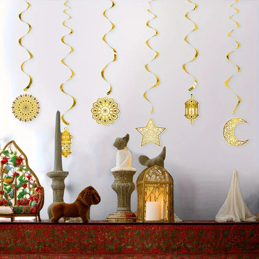 6pcs Eid Al-Adha & Ramadan Decorative Swirl Banners - alotasawkli