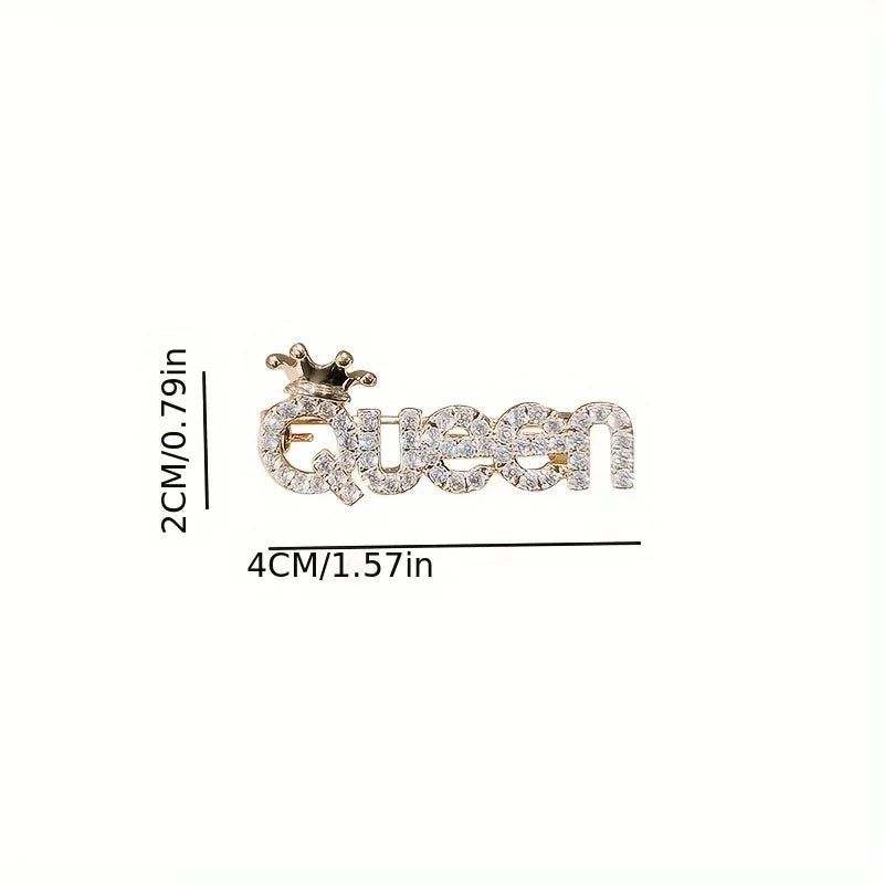 Sexy Cute Queen Letter Brooch Pin, Alloy with Rhinestones - alotasawkli