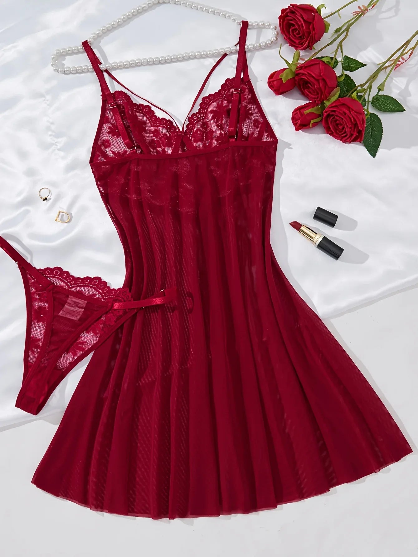 TEMU-Elegant Solid Color Sexy Short Sleep Dress - alotasawkli