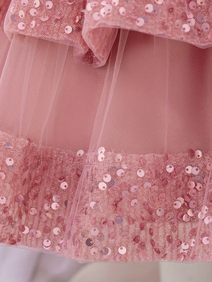 TEMU-Measuring Front Skirt, Girl's Pink Sequin Dress - alotasawkli
