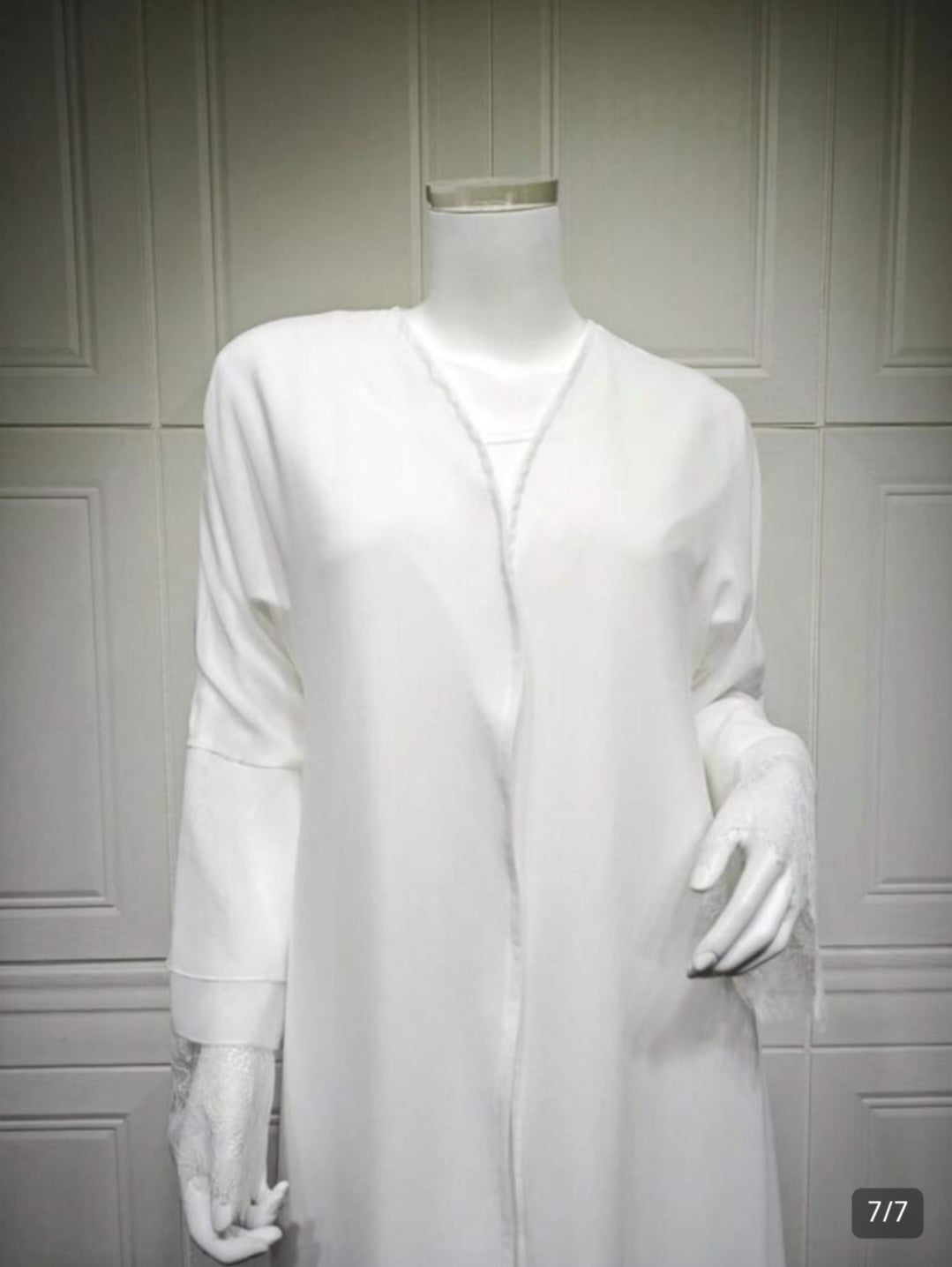Chiffon And Lace Patchwork Front Opening Abaya With Headscarf