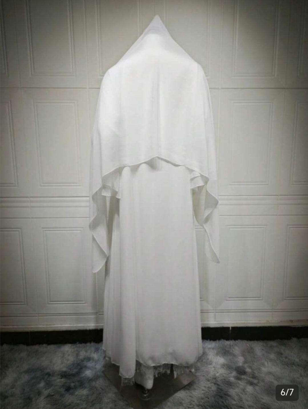 Chiffon And Lace Patchwork Front Opening Abaya With Headscarf