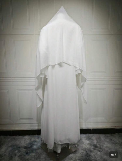 Chiffon And Lace Patchwork Front Opening Abaya With Headscarf