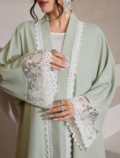 Al Najma Wateroplosbaar kanten vest, effen kleur, elegante abaya-jurk in Dubai-stijl, lange mouwen