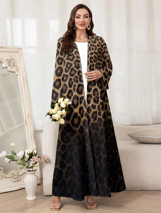 Al Najma Dames losse abaya met lange mouwen en ombre luipaardprint, bescheiden gewaad