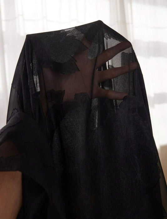Al Najma Elegante losse pasvorm, plus-size abaya-jas met lange mouwen voor dames, chiffon jacquard