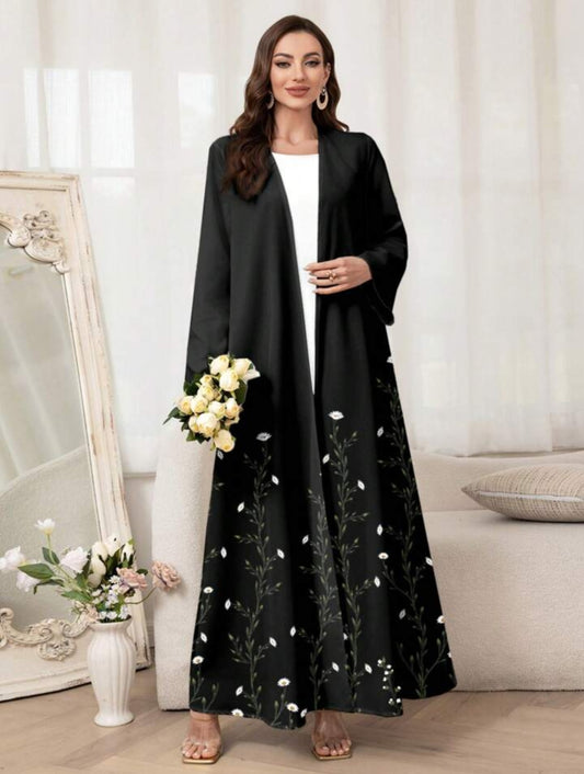 Al Najma Elegante Arabische abaya-jas met bloemenprint voor dames, bescheiden