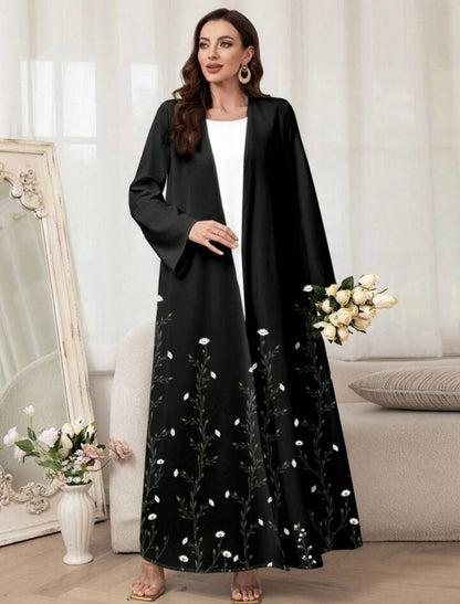 Al Najma Elegante Arabische abaya-jas met bloemenprint voor dames, bescheiden