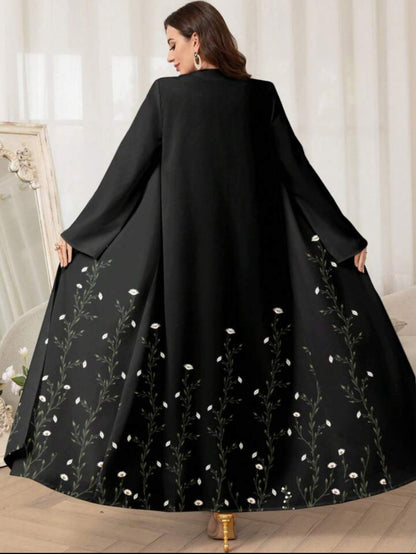Al Najma Elegante Arabische abaya-jas met bloemenprint voor dames, bescheiden