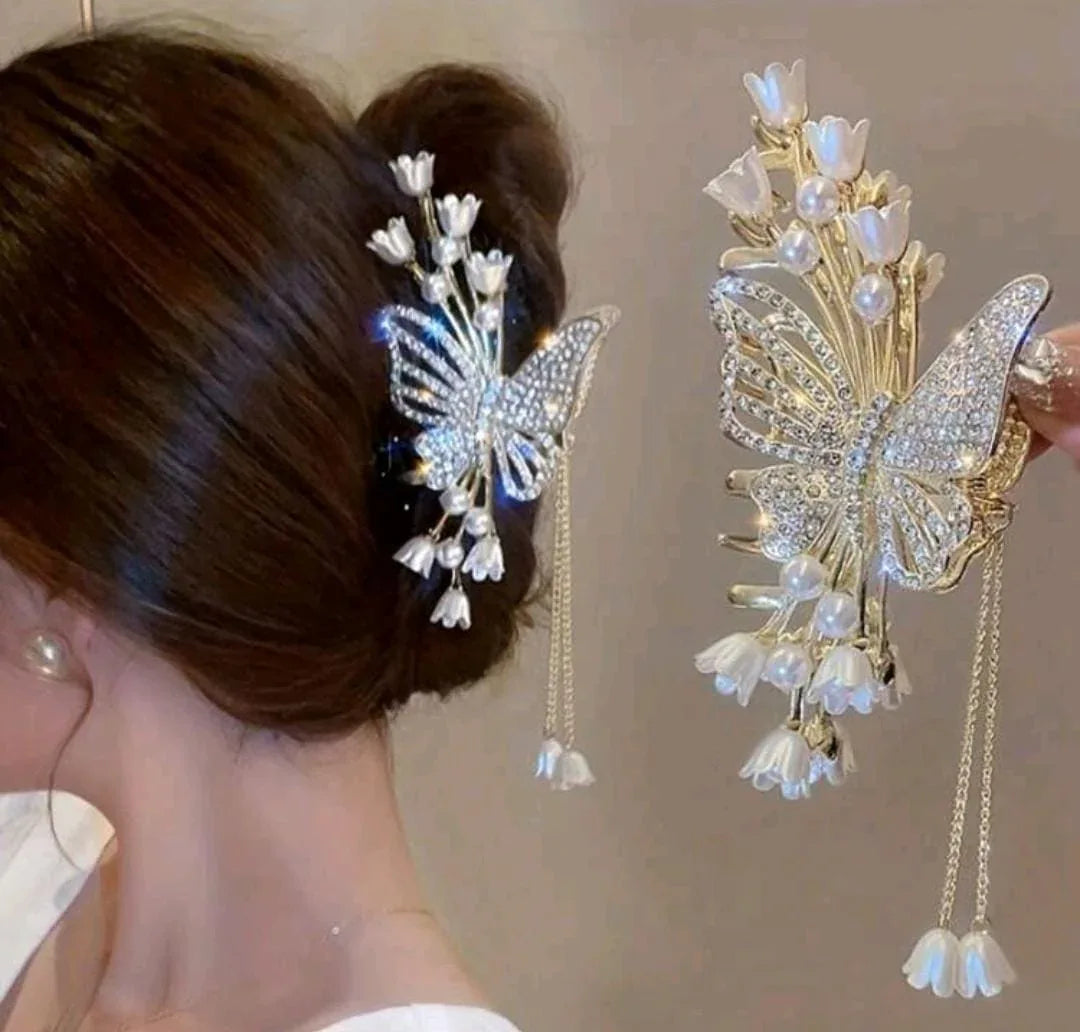 مشبك شعر "الفراشة وزهر الزنبق" الفاخر - alotasawkli