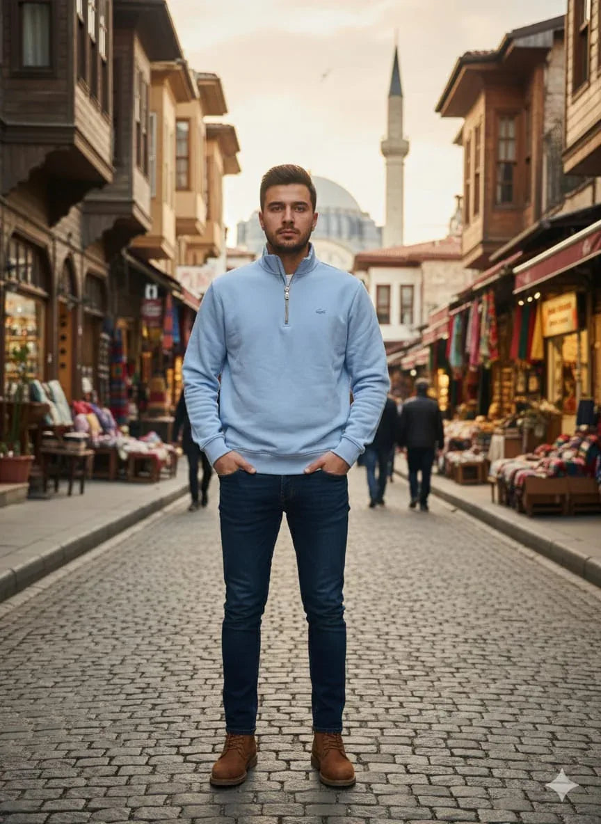 سويت شيرت "Lacoste" قطن بياقة سحاب - alotasawkli