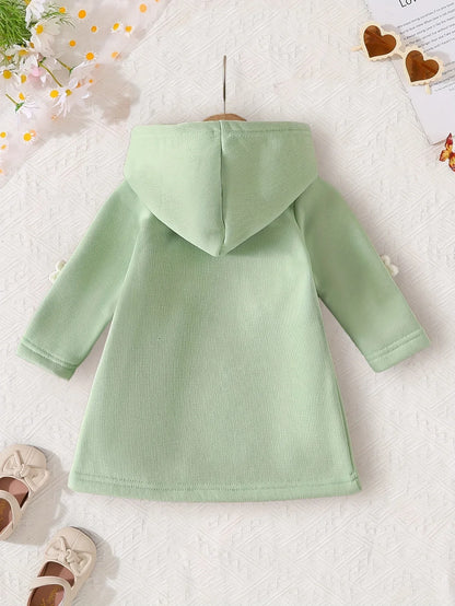 Thickened Winter Casual Dress for Baby Girls with 3D Floral Design, Long Sleeves, And a Hood, Perfect for Little Princesses. - alotasawkli