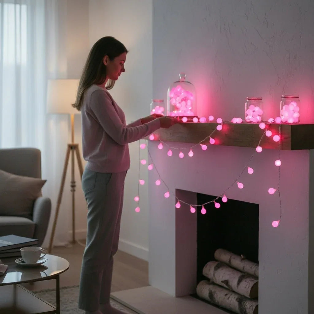 شريط إضاءة LED وردي بطول 5 أمتار - إضاءة LED زخرفية لعيد الميلاد لتزيين الطاولة وغرفة - alotasawkli