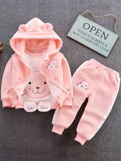 TEMU-Cute Cartoon Cat Three-Piece Set for Babies in Autumn And Winter - alotasawkli