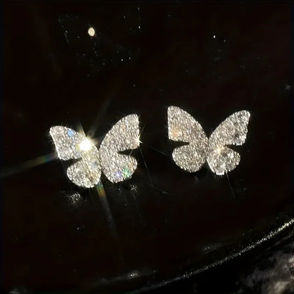 Women's Butterfly Stud Earrings - Sparkling -like, Elegant Everyday - alotasawkli