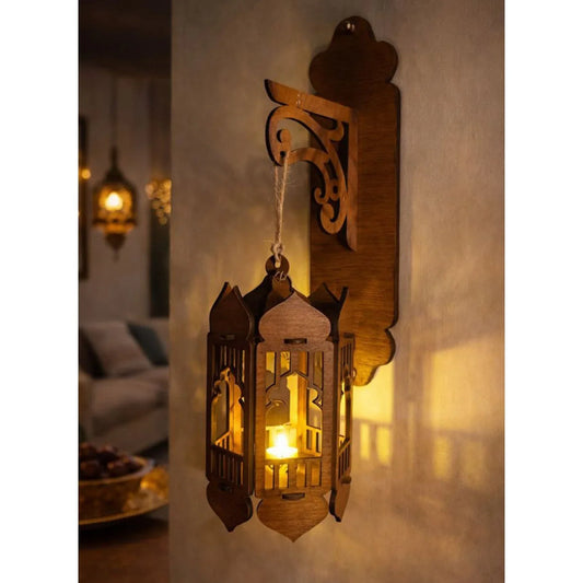 فانوس رمضان خشبي يثبت على الحائط مع أضواء - alotasawkli