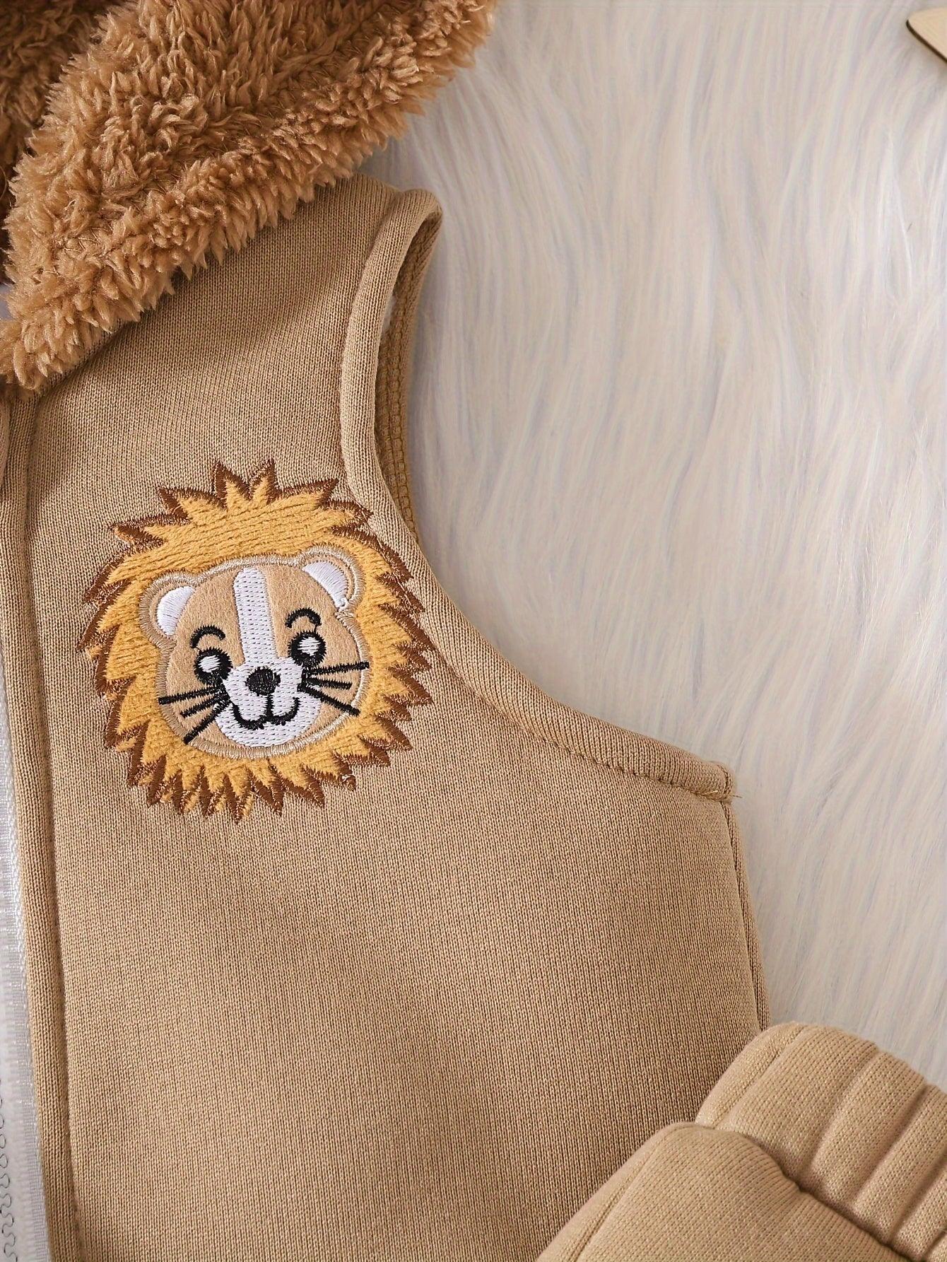 TEMU-3pcs Baby Boy'S Cartoon Lion Embroidery Sportswear - alotasawkli