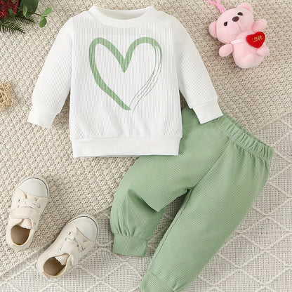 2023 Heart-Shaped Print Baby Casual Sports Outfit, for Outdoor - alotasawkli