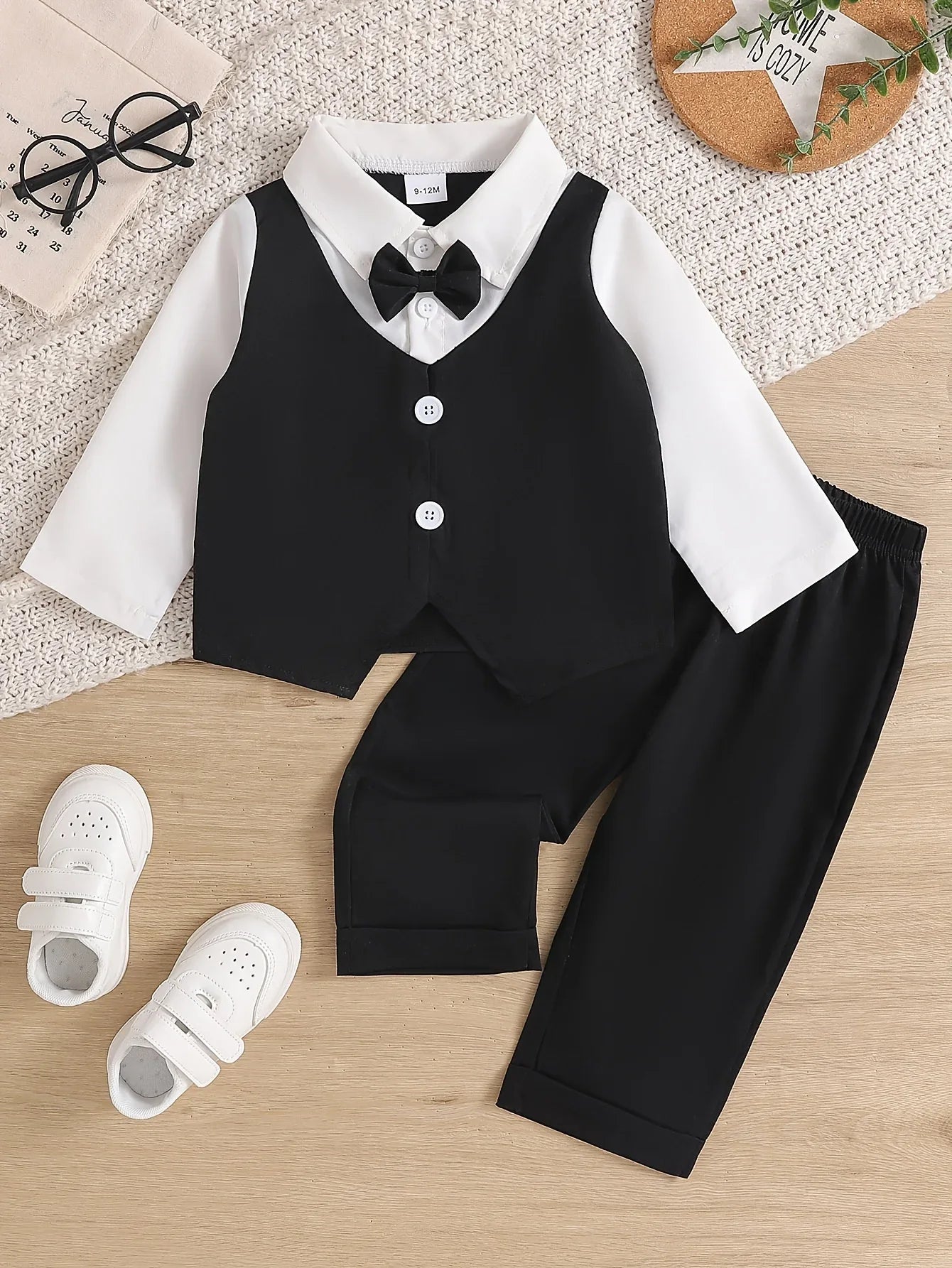 TEMU-Gentleman Bow Tie Outfit for Boys , 2pcs Set - alotasawkli