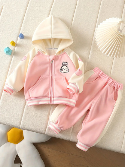 TEMU-2pcs Set: Embroidered Bunny Hoodie and Cuffed Pants - alotasawkli