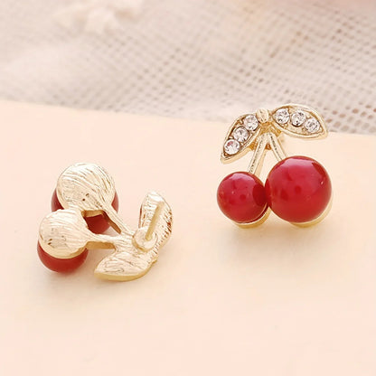 Cherry Pendant With Shiny zirconia Decor Cute Stud Earrings - alotasawkli