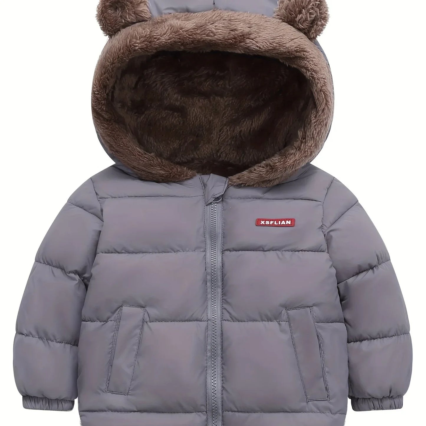 Winter Children's Hooded Jacket with Lining, Lightweight Warm Padded Jacket, Cute Hooded Coat with Polyester Filling, Christmas Thanksgiving Easter Halloween Gift for Kids - alotasawkli