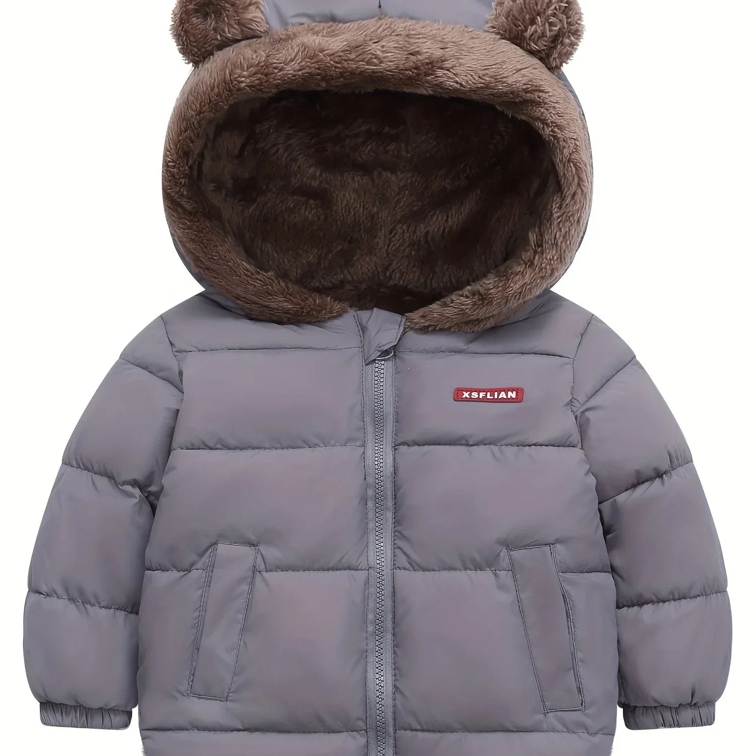 Winter Children's Hooded Jacket with Lining, Lightweight Warm Padded Jacket, Cute Hooded Coat with Polyester Filling, Christmas Thanksgiving Easter Halloween Gift for Kids - alotasawkli