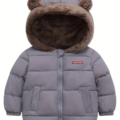 Winter Children's Hooded Jacket with Lining, Lightweight Warm Padded Jacket, Cute Hooded Coat with Polyester Filling, Christmas Thanksgiving Easter Halloween Gift for Kids - alotasawkli