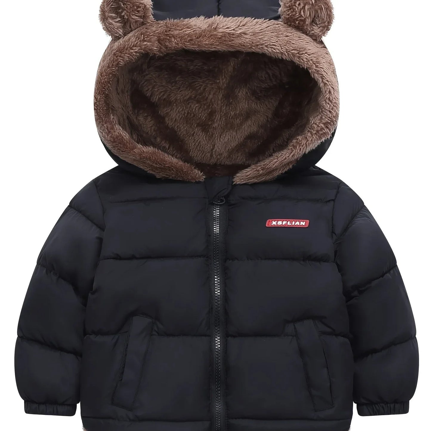 Winter Children's Hooded Jacket with Lining, Lightweight Warm Padded Jacket, Cute Hooded Coat with Polyester Filling, Christmas Thanksgiving Easter Halloween Gift for Kids - alotasawkli